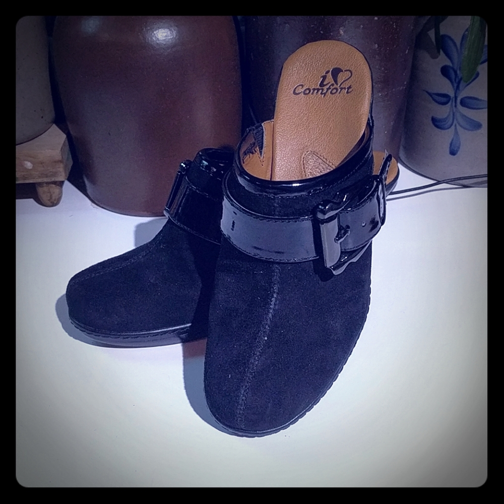 I Love Comfort Black Suede Mules